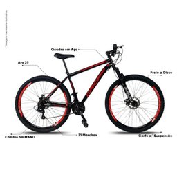 Bicicleta Aro 29 Quadro 19 Aço Suspensão Freio a Disco Mecânico 21 Marchas - Dropp - Preto/Vermelho - 7 Bicicleta Aro 29 Quadro 19 Aço Suspensão Freio a Disco Mecânico 21 Marchas - Dropp - Preto/Vermelho - 7
