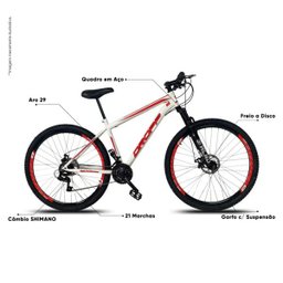 Bicicleta Aro 29 Quadro 19 Aço Suspensão Freio a Disco Mecânico 21 Marchas - Dropp - Branco/Vermelho - 7 Bicicleta Aro 29 Quadro 19 Aço Suspensão Freio a Disco Mecânico 21 Marchas - Dropp - Branco/Vermelho - 7