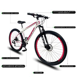 Bicicleta Aro 29 Quadro 19 Aço Suspensão Freio a Disco Mecânico 21 Marchas - Dropp - Branco/Vermelho - 3 Bicicleta Aro 29 Quadro 19 Aço Suspensão Freio a Disco Mecânico 21 Marchas - Dropp - Branco/Vermelho - 3