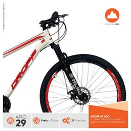Bicicleta Aro 29 Quadro 19 Aço Suspensão Freio a Disco Mecânico 21 Marchas - Dropp - Branco/Vermelho - 6 Bicicleta Aro 29 Quadro 19 Aço Suspensão Freio a Disco Mecânico 21 Marchas - Dropp - Branco/Vermelho - 6