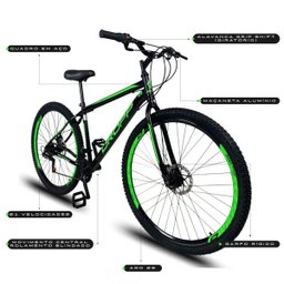 Bicicleta Aro 29 Quadro 19 Aço Freio a Disco Mecânico 21 Marchas - Dropp - Preto/Verde - 3
