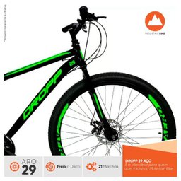 Bicicleta Aro 29 Quadro 19 Aço Freio a Disco Mecânico 21 Marchas - Dropp - Preto/Verde - 9