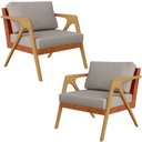 Ver imagem 1 de Kit 02 Poltronas Decorativas Para Sala Estar Pietra L02 Couríssimo Camel Linho Bege - Lyam Decor