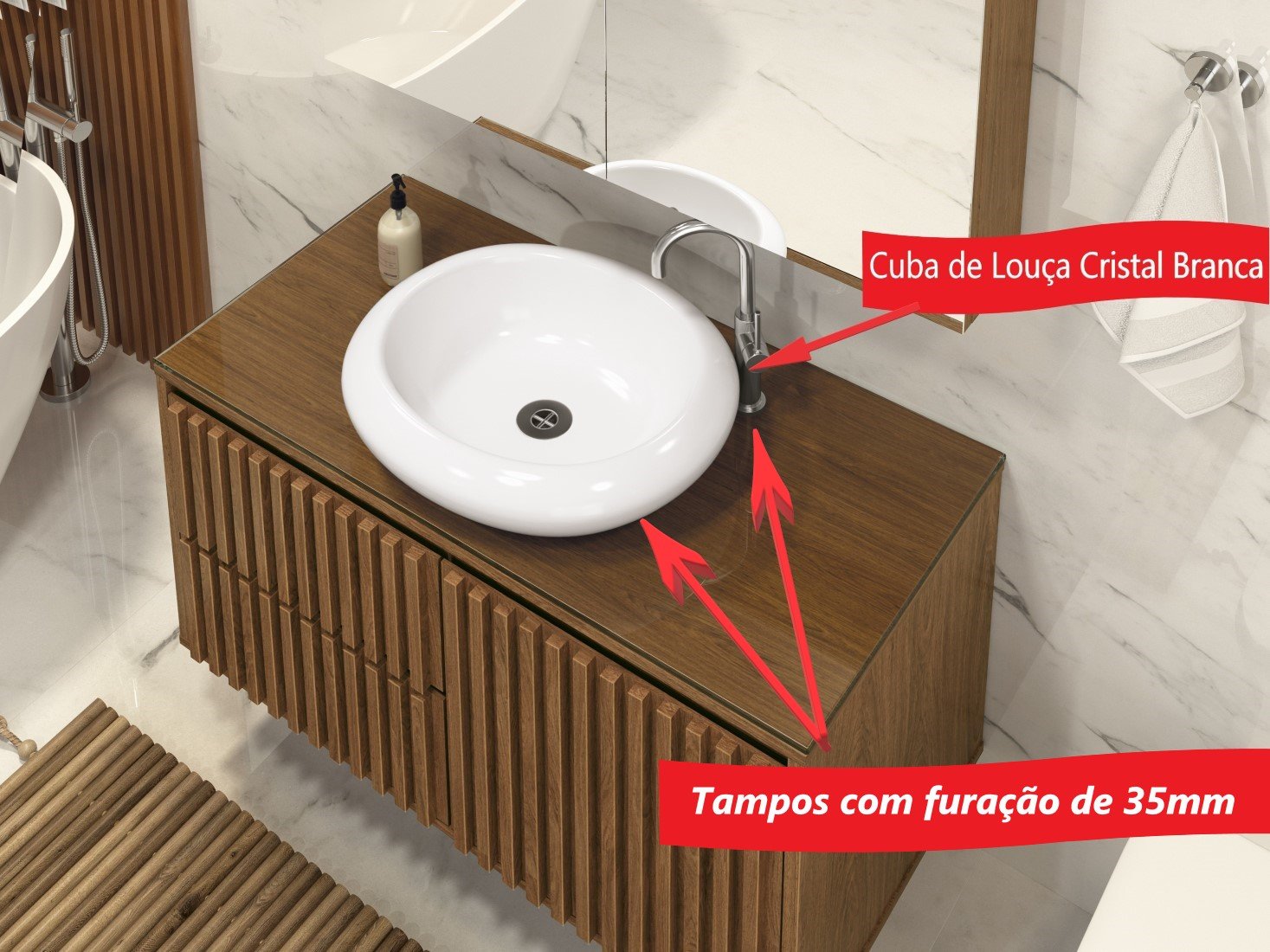 Gabinete Banheiro Ripado Moderno Com Cuba Top de linha - 3