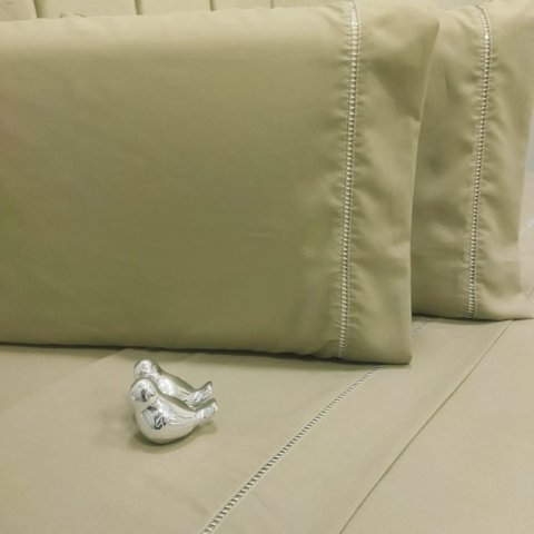 Jogo de Cama Casal 400 Fios Capuccino Ponto Palito 4 Peças Casa Dona