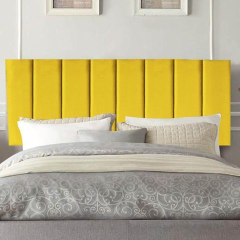 Painel Estofada Carla 140cm Casal para Cama Box Quarto Suede Amarelo - Gat Magazine