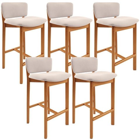 Kit 05 Banquetas Alta para Cozinha Sala de Jantar Bar Dara L02 Suede Bege - Lyam Decor