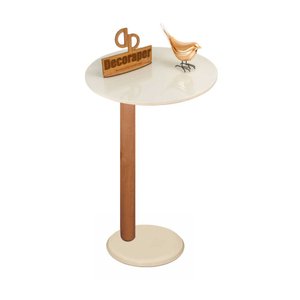 Mesa de Apoio Monopé para Sofá Redonda Off White 35x70 Cm