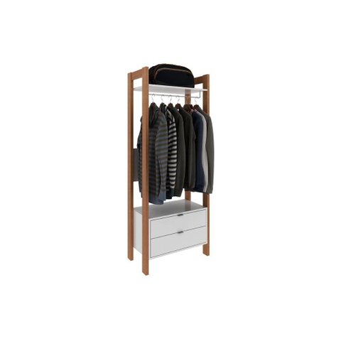 Closet de Casal AZ1011 Armário Alto c/ 1 Prateleira e 2 Gavetas Amêndoa/Branco - Tecno Mobili