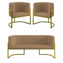 Ver imagem 1 de Kit 2 Poltronas + Sofá 2 Lugares Base de Metal Gold Veludo Capuccino