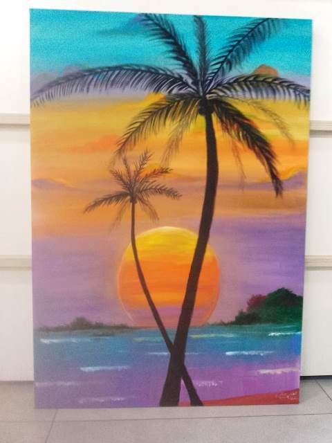 Quadro Óleo Sobre Tela 100x70 Paisagem Tropical