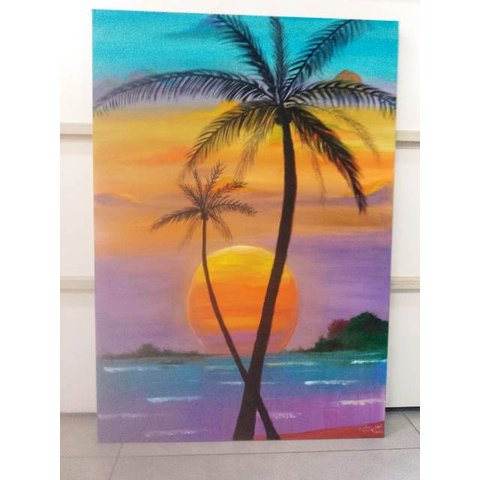 Quadro Óleo Sobre Tela 100x70 Paisagem Tropical