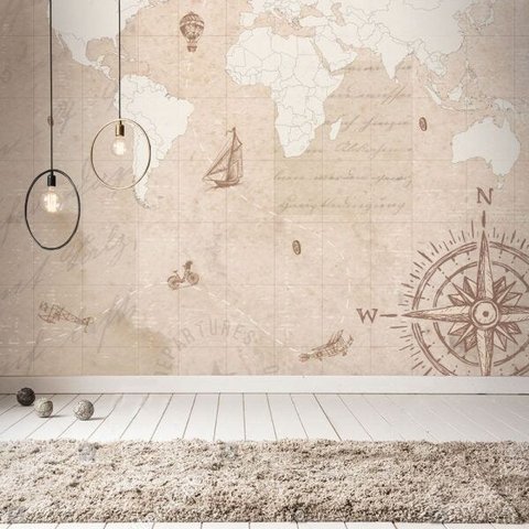 Mural Mapa Mundi Vintage - 3,48 x 3,00m