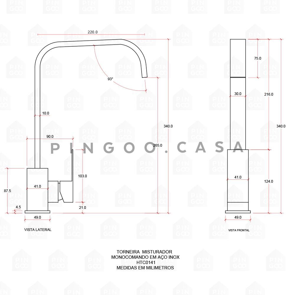 Torneira para cozinha Misturador Monocomando em Aço Inox São lorenço Pingoo.casa - Preto - 5