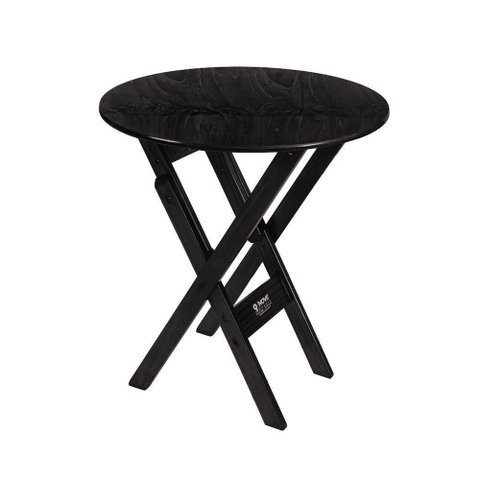 Mesa Redonda 70cm Dobrável em Madeira Maciça - Preto - Preto