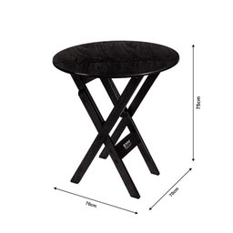 Mesa Redonda 70cm Dobrável em Madeira Maciça - Preto - Preto - 2