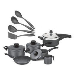 Conjunto De Panelas Paris Antiaderente Grafite e Kit Cozinha 10 Peças Tramontina - 1 Conjunto De Panelas Paris Antiaderente Grafite e Kit Cozinha 10 Peças Tramontina - 1