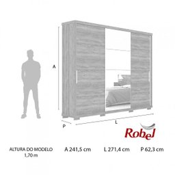 Guarda-Roupa Casal com Espelho 3 Portas de Correr Barcelona Robel - 4