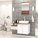 Ver imagem 1 de Conjunto Balcão C-cuba Aria 41 e Espelheira Legno 831 Branco Chess C-carvalho Dark Branco Chess C-
