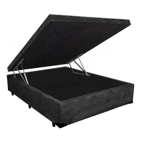 Cama Baú Casal Preto Sleep Home Suede 138x188x41