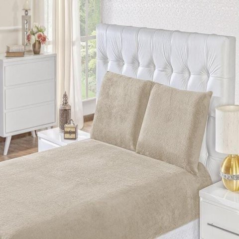 Jogo de Cama Casal Padrão Soft 3 Peças Feito de Manta de Microfibra Caqui