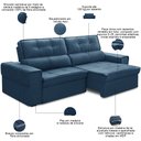 Ver imagem 4 de Sofá Retrátil Reclinável para Sala 3 Lugares 230cm Samir F04 Veludo Azul - Lyam Decor