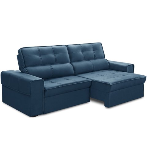 Sofá Retrátil Reclinável para Sala 3 Lugares 230cm Samir F04 Veludo Azul - Lyam Decor