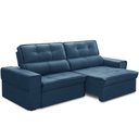 Ver imagem 1 de Sofá Retrátil Reclinável para Sala 3 Lugares 230cm Samir F04 Veludo Azul - Lyam Decor