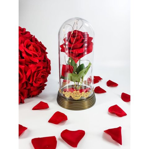 Luminária a Rosa Encantada C/ Tribais Dourados Presente para Namorada - Ouro Envelhecido