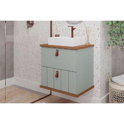 Gabinete de Banheiro Balcão Milano 1 Porta e 1 Gaveta C/cuba 60cm Pistache/freijo - Mgm