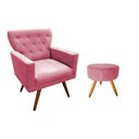 Ver imagem 1 de Kit Poltrona Decorativa Aurora + 1 Puff Redondo Suede Rosa Pés Madeira Ms Decor
