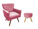 Ver imagem 1 de Kit Poltrona Decorativa Aurora + 1 Puff Redondo Suede Rosa Pés Madeira Ms Decor
