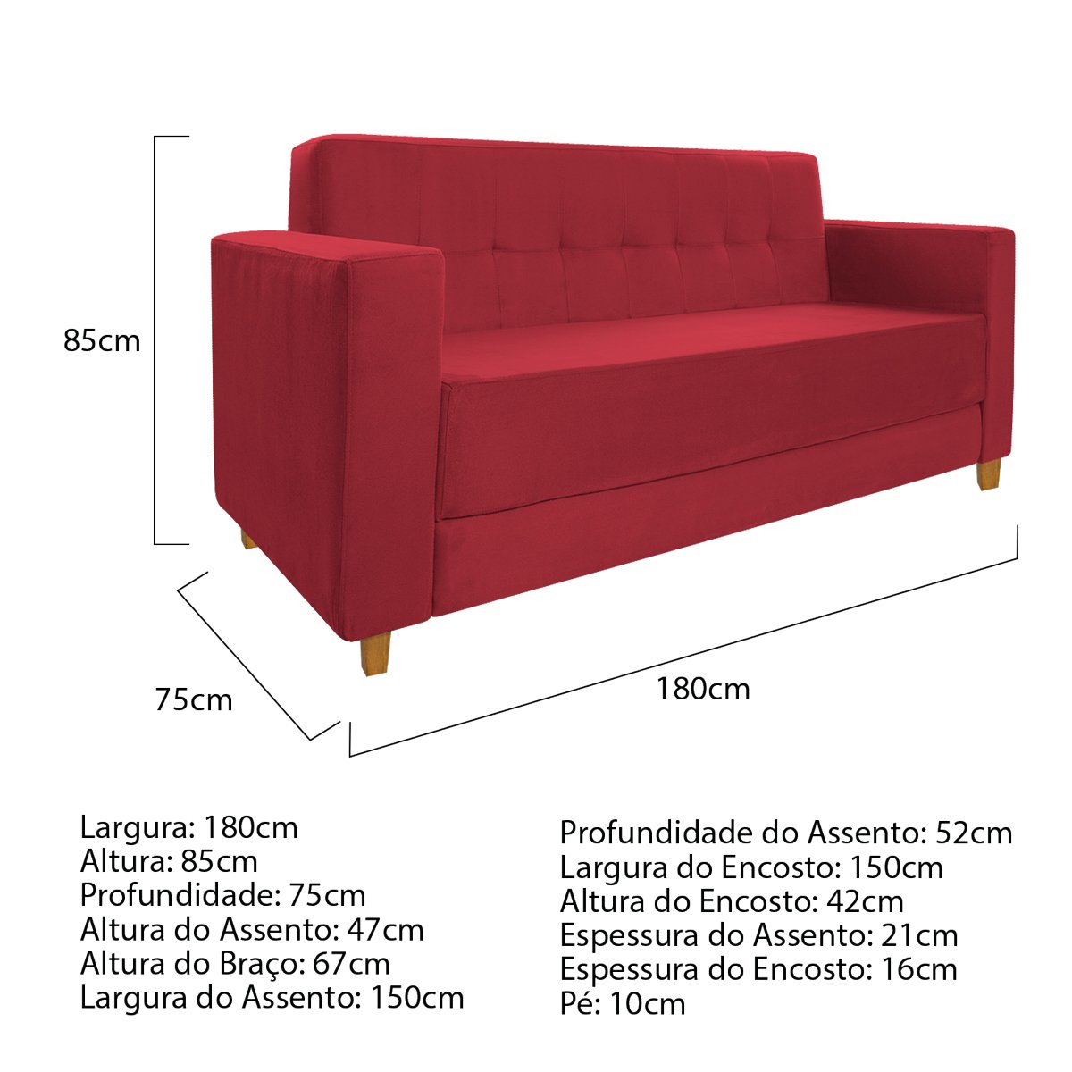 Sofá 2 Lugares Denver Suede Vermelho - Doce Sonho Móveis - 4