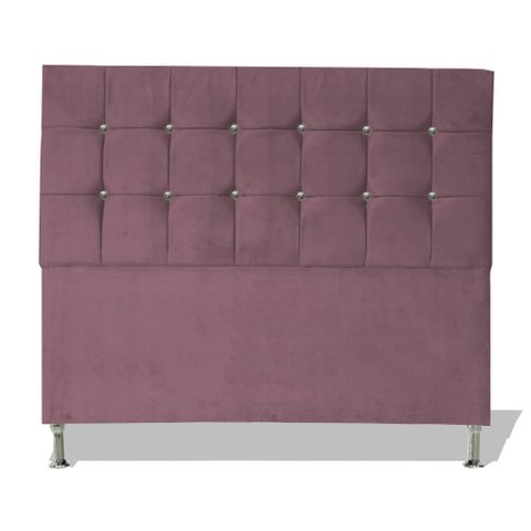 Cabeceira de Cama Box Cristal King 195 Cm Botão Strass Suede Rosê Eli Móveis