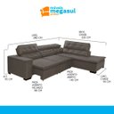 Ver imagem 4 de Sofá de Canto Retrátil 5 Lugares Reclinável Chaise e 2,80 X 2,20 M Sttilo Marron/cinza- Megasul