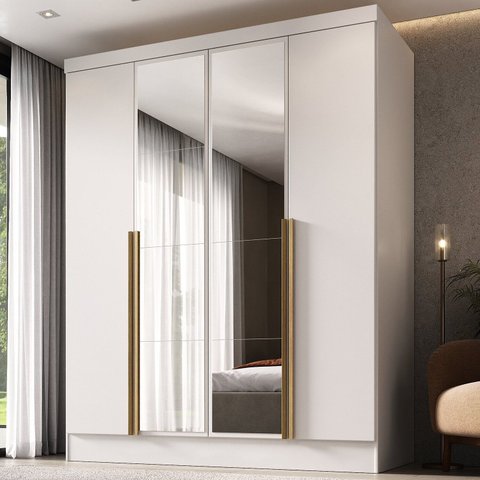 Guarda-Roupa 100% MDF 4 Portas 3 Gavetas com Espelhos Sevilha Yescasa Branco