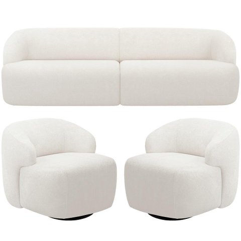 Sofá 4 Lugares Curvo Orgânico com 02 Poltronas Living 280cm Barolo L06 Bouclê Branco