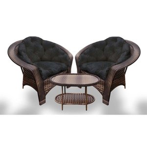 Conjunto de Poltronas Fibra Sintética 19 - 2 Poltronas + 1 Mesa Centro - Tecido Duna Preto