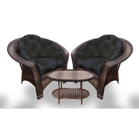 Conjunto de Poltronas Fibra Sintética 19 - 2 Poltronas + 1 Mesa Centro - Tecido Duna Preto