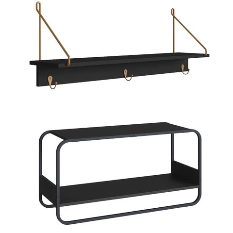 Conjunto Sapateira e Prateleira Suspensa Luna 90cm Nero/Preto 28108