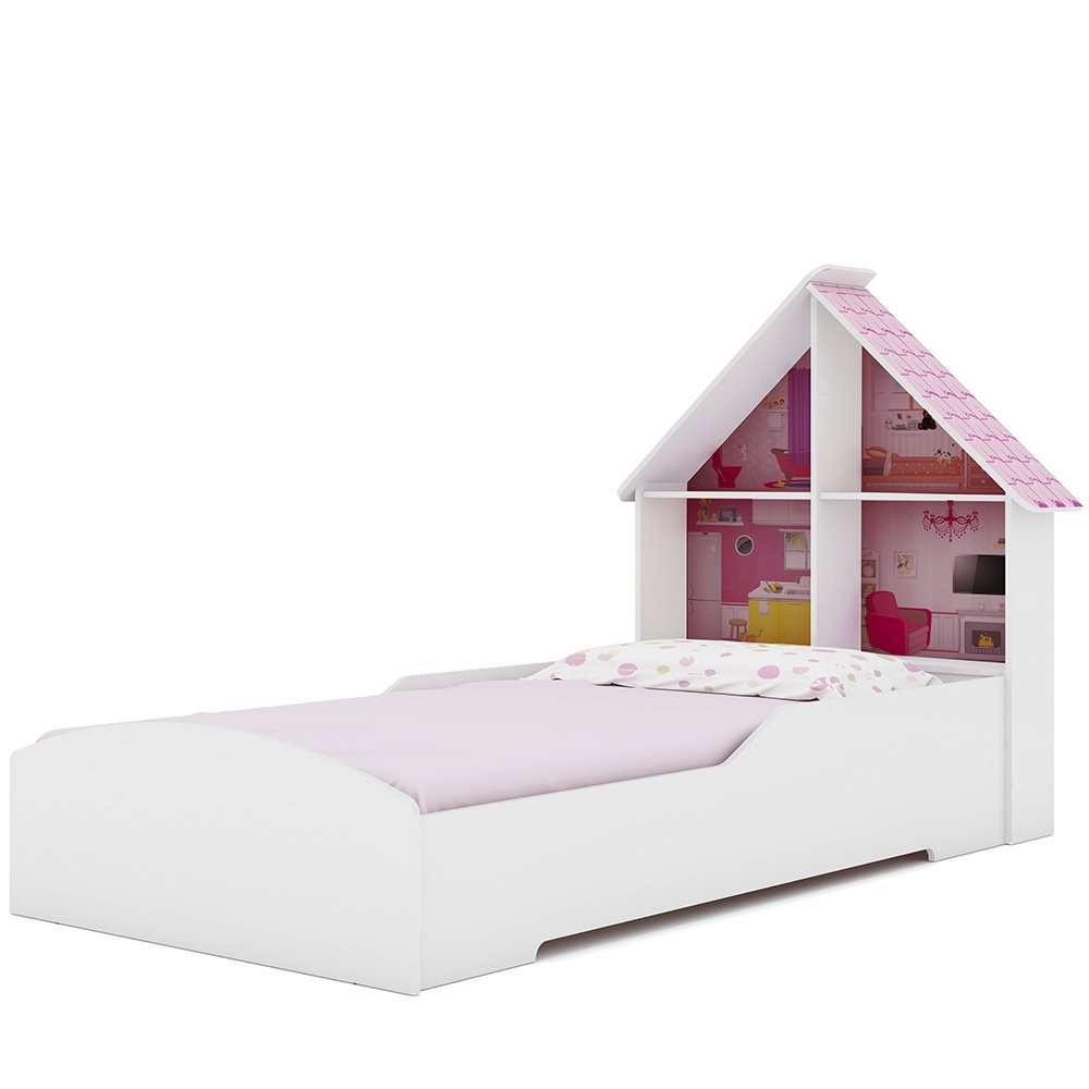 Cama Infantil Feminina Solteiro para Colchão de 88cm Gelius Casinha Branco Acetinado - 4