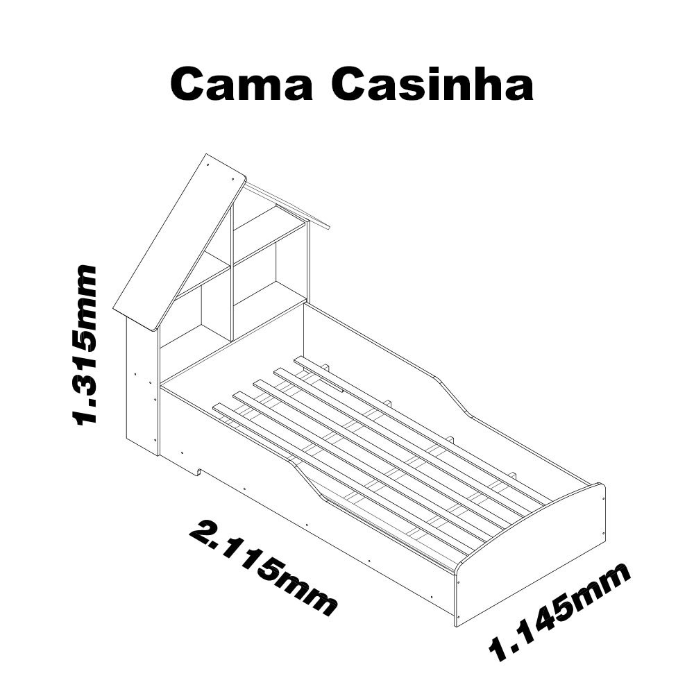 Cama Infantil Feminina Solteiro para Colchão de 88cm Gelius Casinha Branco Acetinado - 5