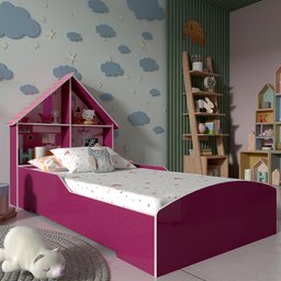 Cama Infantil Feminina Solteiro para Colchão de 88cm Gelius Casinha Pink - 2