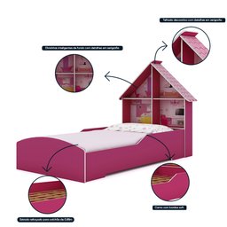 Cama Infantil Feminina Solteiro para Colchão de 88cm Gelius Casinha Pink - 3
