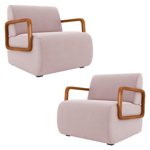 Poltrona Decorativa Orgânica para Sala Kit 2 Belarus K04 Veludo Rosê - Mpozenato