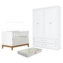 Ver imagem 1 de Berço Americano Flip Branco Acetinado Reller e Guarda Roupa Infantil 4 Portas Branco Hp e Colchão Ga