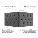Ver imagem 3 de Cabeceira Elisa Queen Estofada Suede Capitonê Design Elegante Conforto para Quarto - Cinza