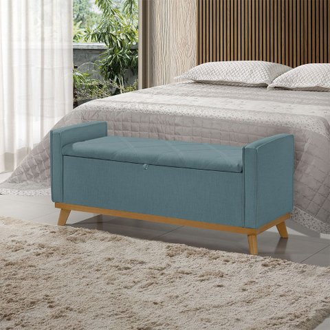 Banco Recamier Baú para Quarto Casal 150cm Linho com Base de Madeira Sofatec