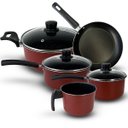Ver imagem 1 de Conjunto Jogo De Panela Antiaderente 5 Peças Alumínio - Vermelho