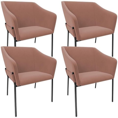 Kit 4 Cadeiras para Sala de Jantar Estar Living Olívia L02 Suede Rosê - Lyam Decor